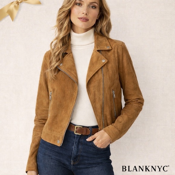 Blank NYC Jackets & Blazers - BLANKNYC Suede Moto Jacket Cognac Brown Leather Cropped Biker Medium